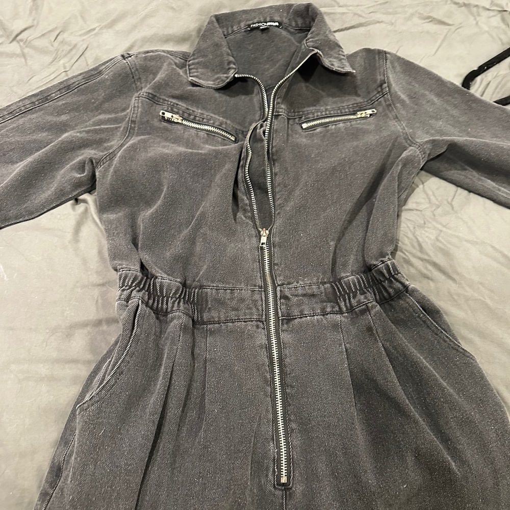 fashion nova black denim jumpsuit goodamerican